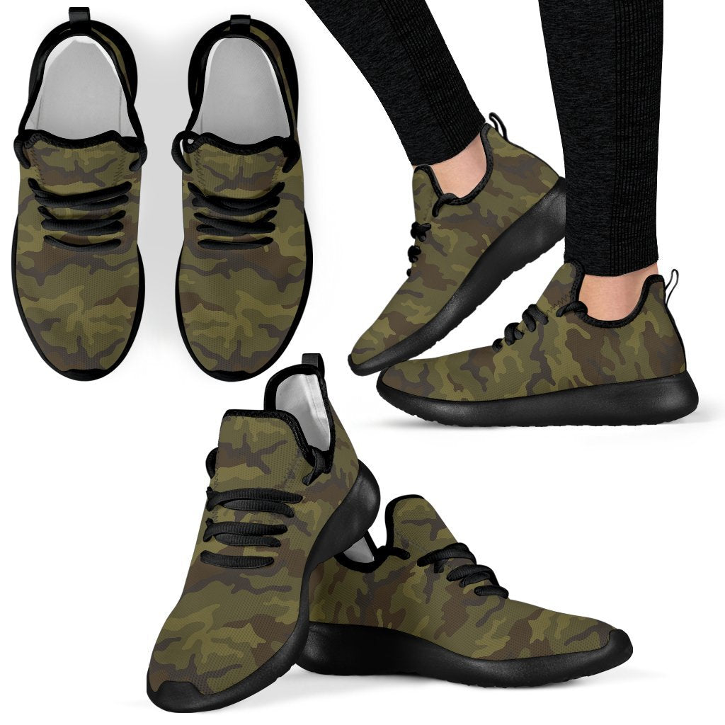 Brown Green Camouflage Print Mesh Knit Shoes GearFrost