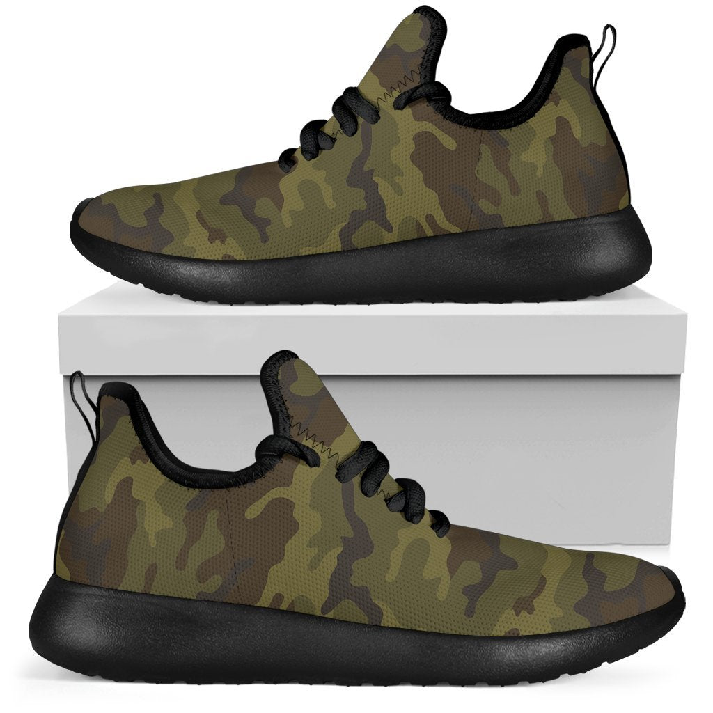 Brown Green Camouflage Print Mesh Knit Shoes GearFrost