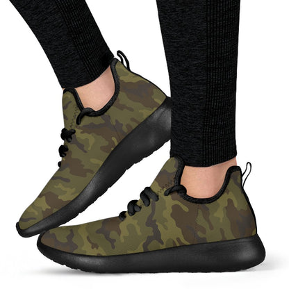 Brown Green Camouflage Print Mesh Knit Shoes GearFrost