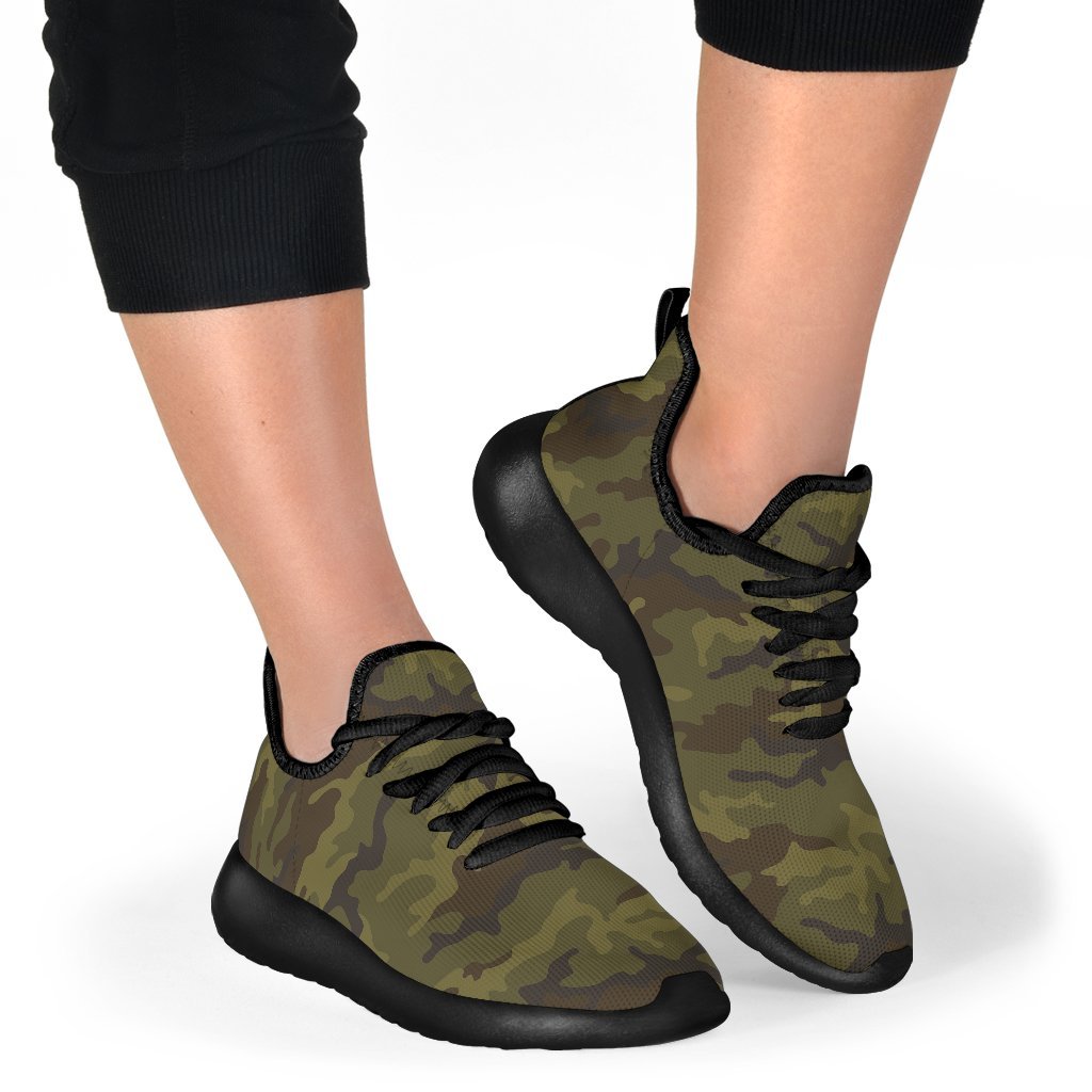 Brown Green Camouflage Print Mesh Knit Shoes GearFrost