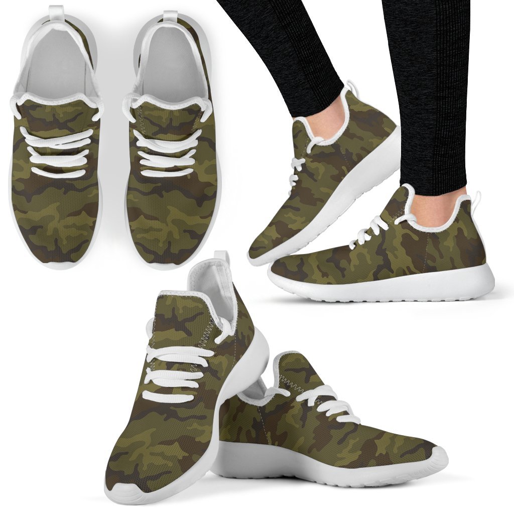 Brown Green Camouflage Print Mesh Knit Shoes GearFrost
