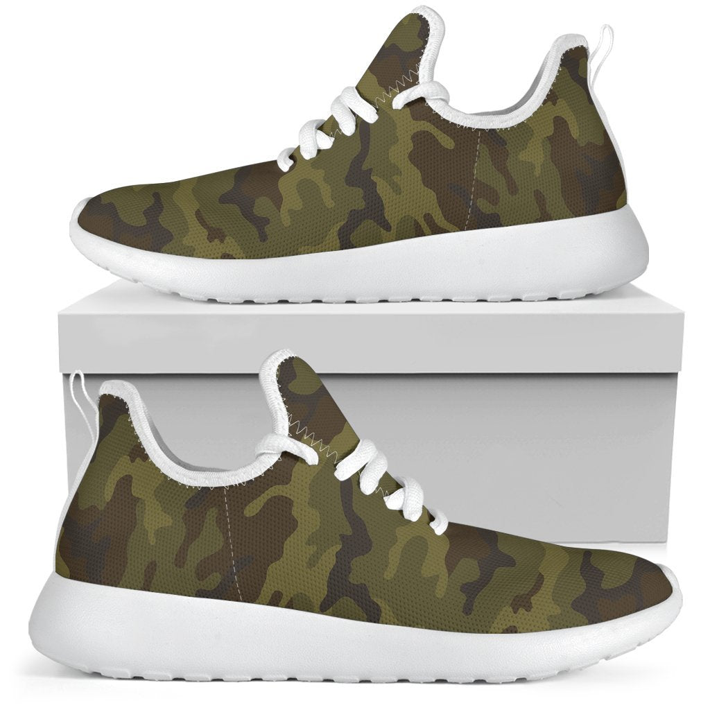 Brown Green Camouflage Print Mesh Knit Shoes GearFrost
