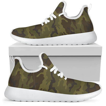 Brown Green Camouflage Print Mesh Knit Shoes GearFrost
