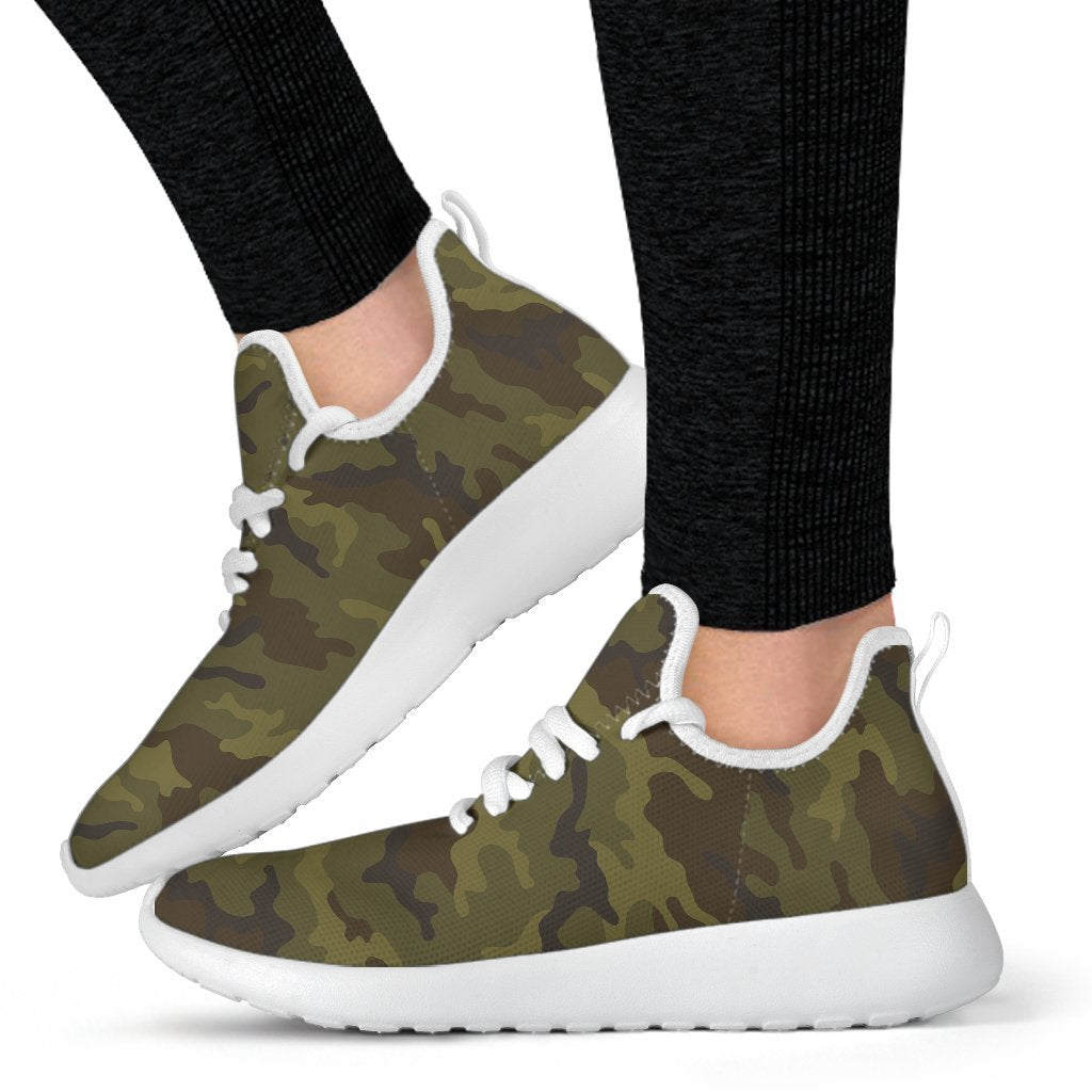 Brown Green Camouflage Print Mesh Knit Shoes GearFrost