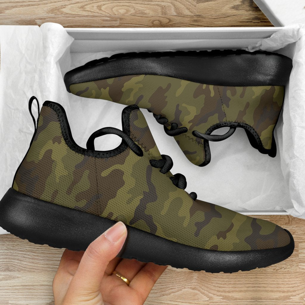 Brown Green Camouflage Print Mesh Knit Shoes GearFrost