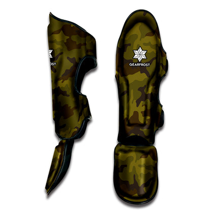 Brown Green Camouflage Print Muay Thai Shin Guard