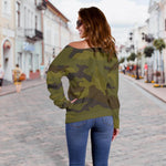 Brown Green Camouflage Print Off Shoulder Sweatshirt GearFrost