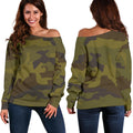 Brown Green Camouflage Print Off The Shoulder Sweatshirt