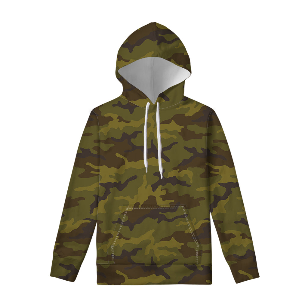 Brown Green Camouflage Print Pullover Hoodie
