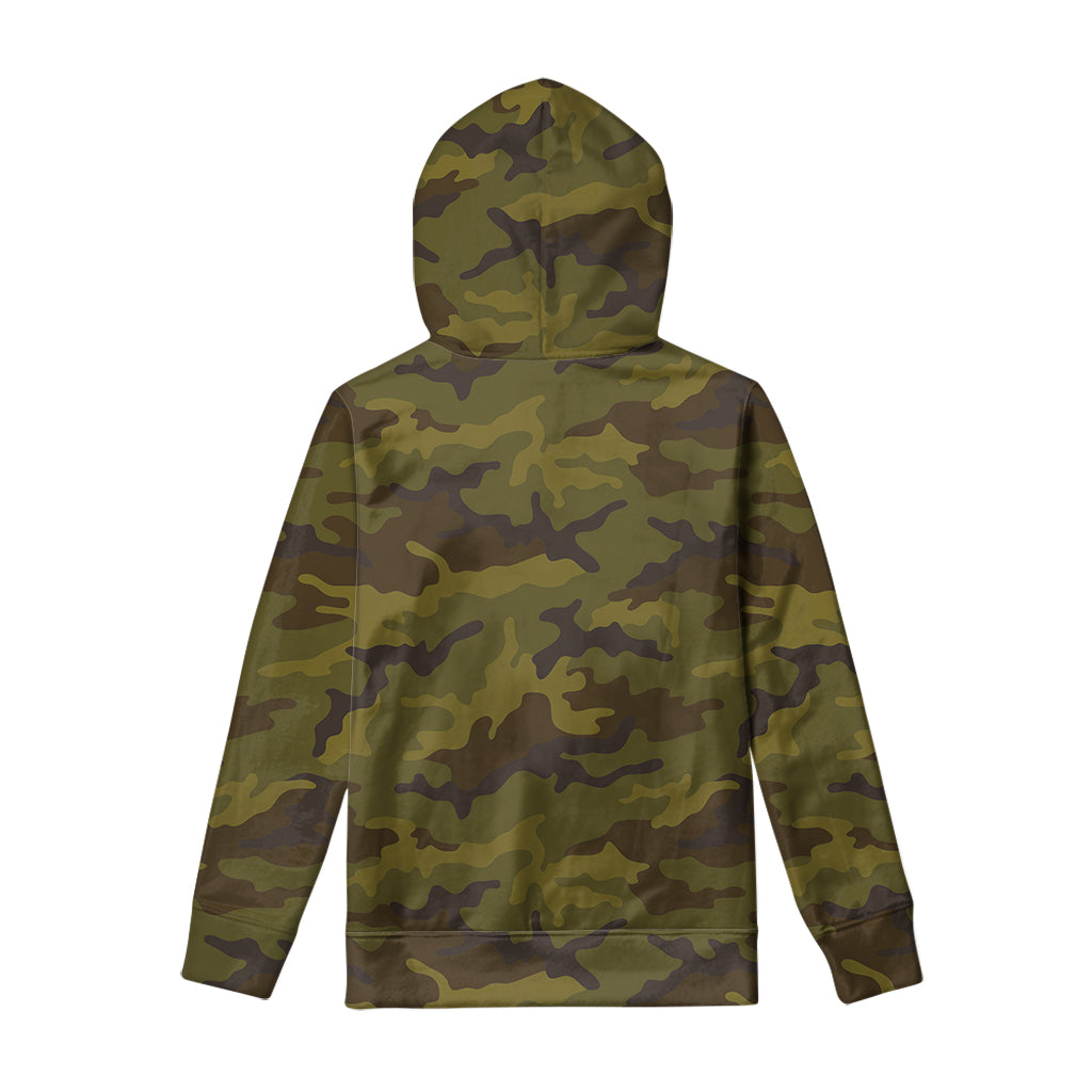 Brown Green Camouflage Print Pullover Hoodie