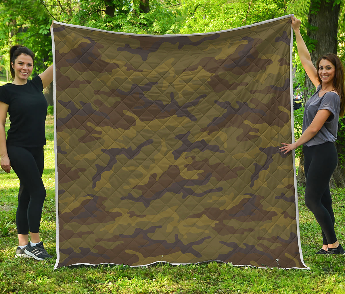 Brown Green Camouflage Print Quilt