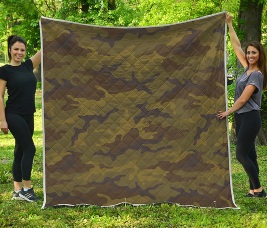 Brown Green Camouflage Print Quilt
