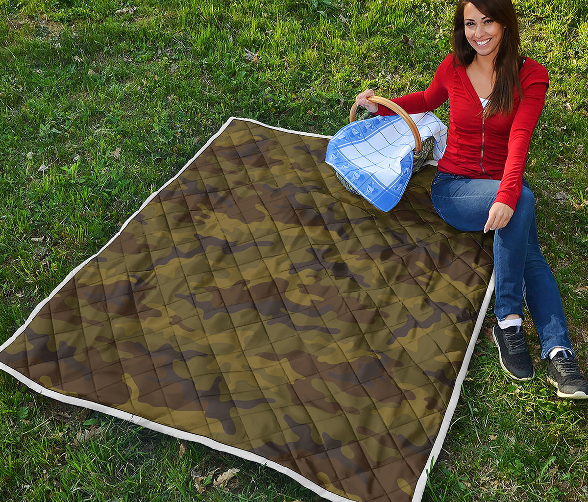 Brown Green Camouflage Print Quilt
