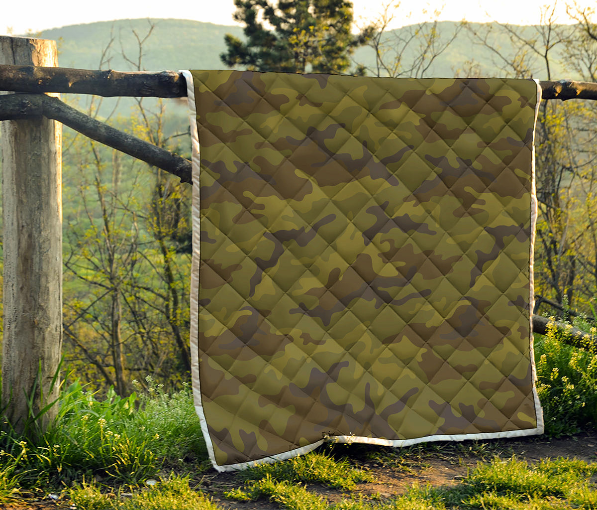 Brown Green Camouflage Print Quilt