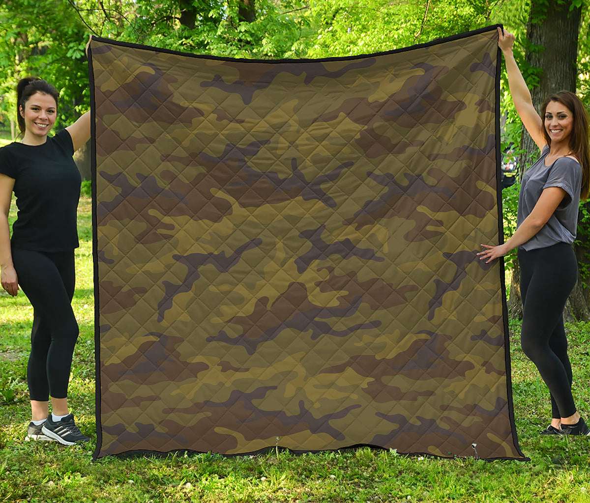 Brown Green Camouflage Print Quilt
