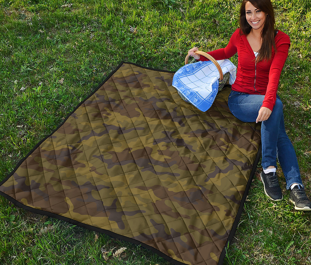 Brown Green Camouflage Print Quilt