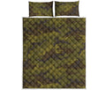 Brown Green Camouflage Print Quilt Bed Set