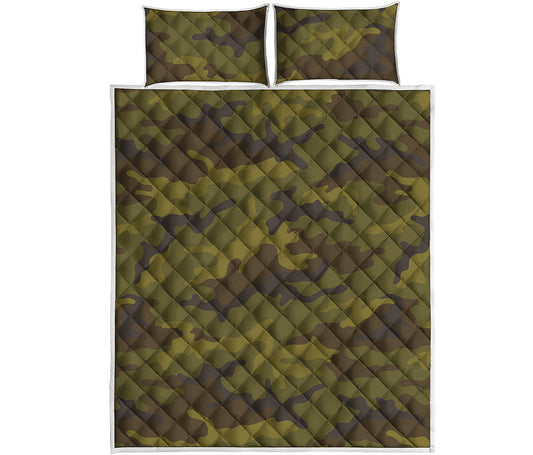 Brown Green Camouflage Print Quilt Bed Set