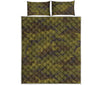 Brown Green Camouflage Print Quilt Bed Set