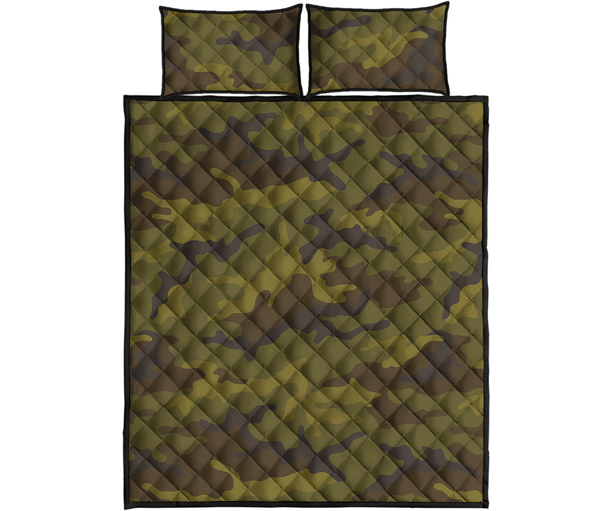 Brown Green Camouflage Print Quilt Bed Set