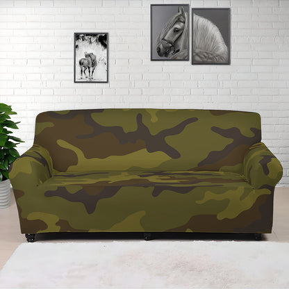 Brown Green Camouflage Print Sofa Cover