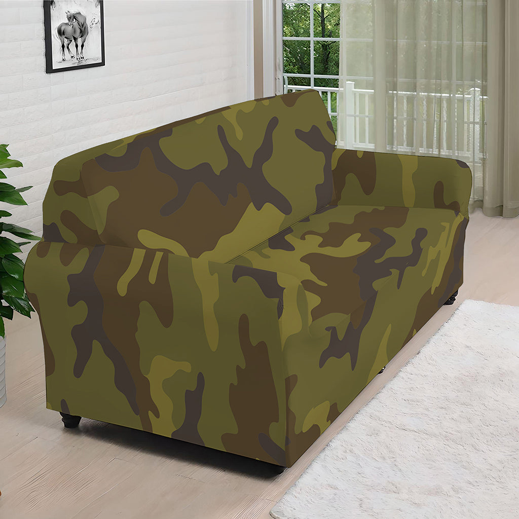 Brown Green Camouflage Print Sofa Cover