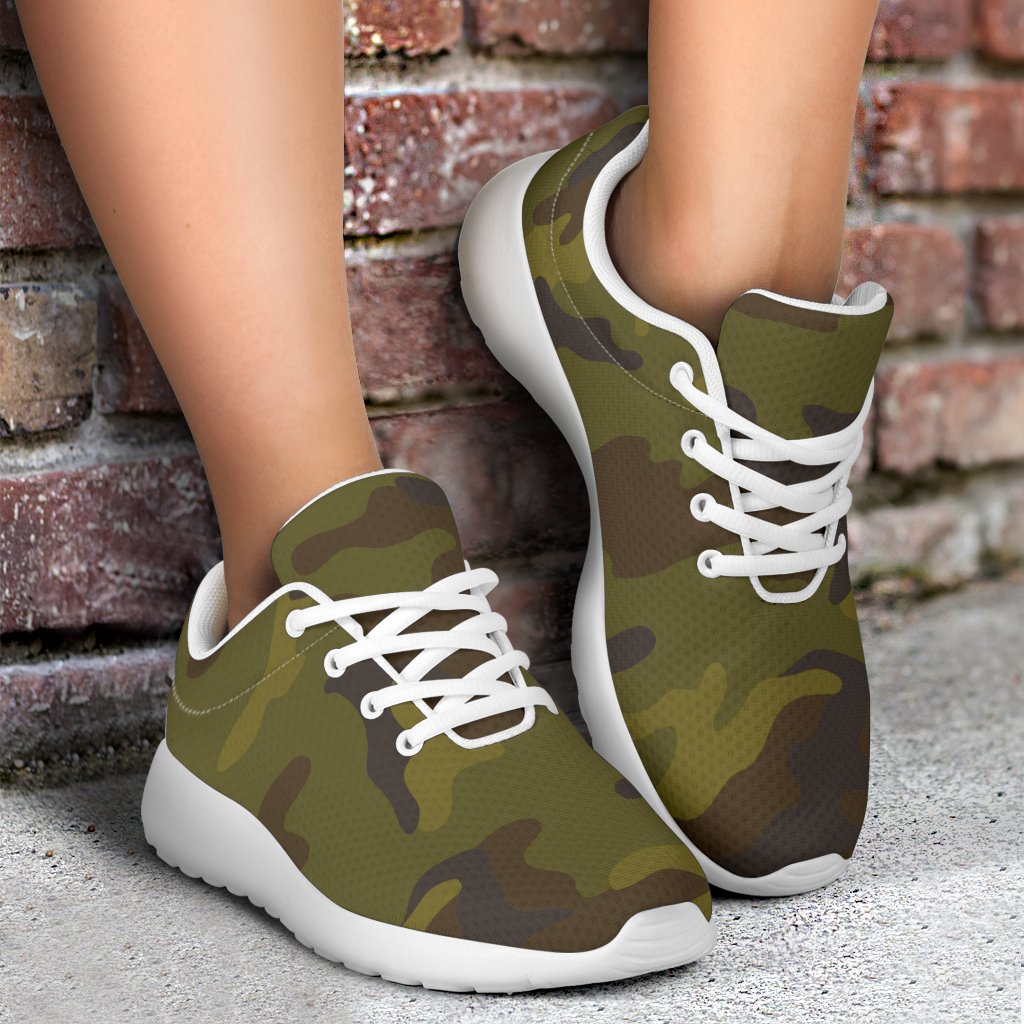 Brown Green Camouflage Print Sport Shoes GearFrost