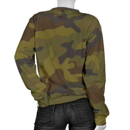 Brown Green Camouflage Print Women's Crewneck Sweatshirt GearFrost