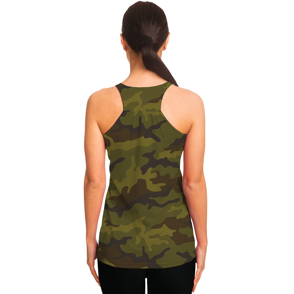 Brown Green Camouflage Print Women's Racerback Tank Top