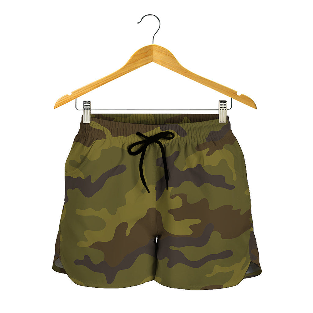 Brown Green Camouflage Print Women's Shorts