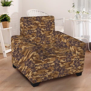 Brown Hawaiian Camo Flower Pattern Print Armchair Slipcover