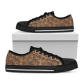 Brown Hawaiian Camo Flower Pattern Print Black Low Top Sneakers
