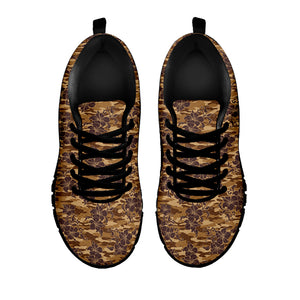 Brown Hawaiian Camo Flower Pattern Print Black Sneakers