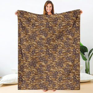 Brown Hawaiian Camo Flower Pattern Print Blanket