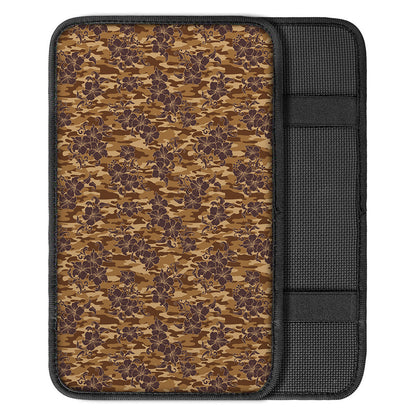 Brown Hawaiian Camo Flower Pattern Print Car Center Console Cover