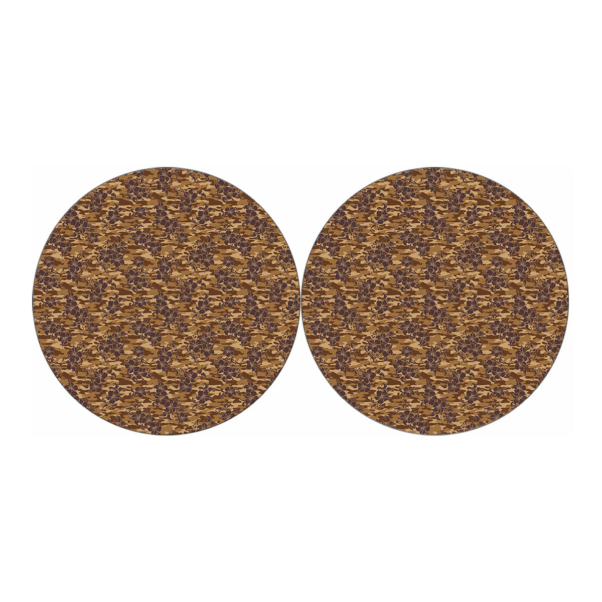 Brown Hawaiian Camo Flower Pattern Print Car Coasters