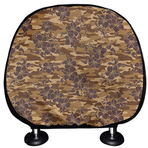 Brown Hawaiian Camo Flower Pattern Print Car Headrest Covers