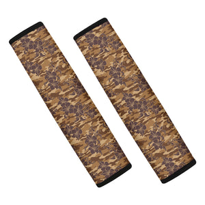 Brown Hawaiian Camo Flower Pattern Print Car Seat Belt Covers