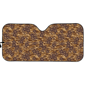 Brown Hawaiian Camo Flower Pattern Print Car Sun Shade