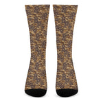 Brown Hawaiian Camo Flower Pattern Print Crew Socks