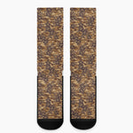 Brown Hawaiian Camo Flower Pattern Print Crew Socks