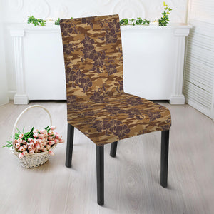 Brown Hawaiian Camo Flower Pattern Print Dining Chair Slipcover