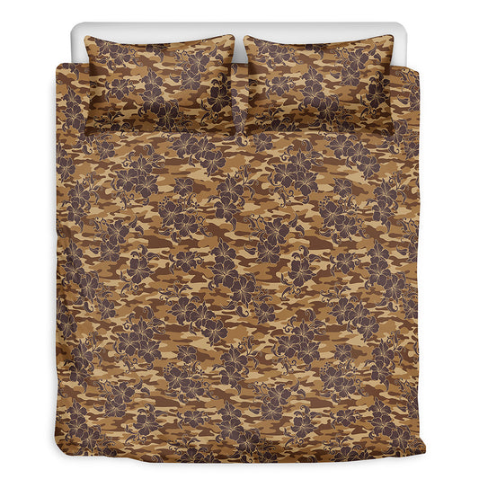 Brown Hawaiian Camo Flower Pattern Print Duvet Cover Bedding Set
