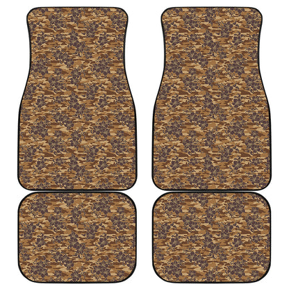 Brown Hawaiian Camo Flower Pattern Print Front and Back Car Floor Mats
