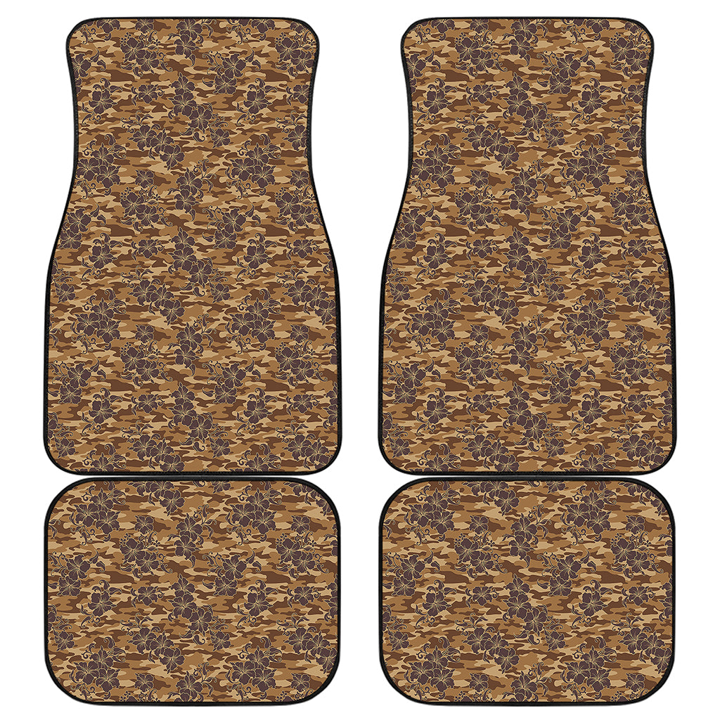 Brown Hawaiian Camo Flower Pattern Print Front and Back Car Floor Mats