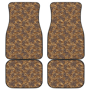 Brown Hawaiian Camo Flower Pattern Print Front and Back Car Floor Mats