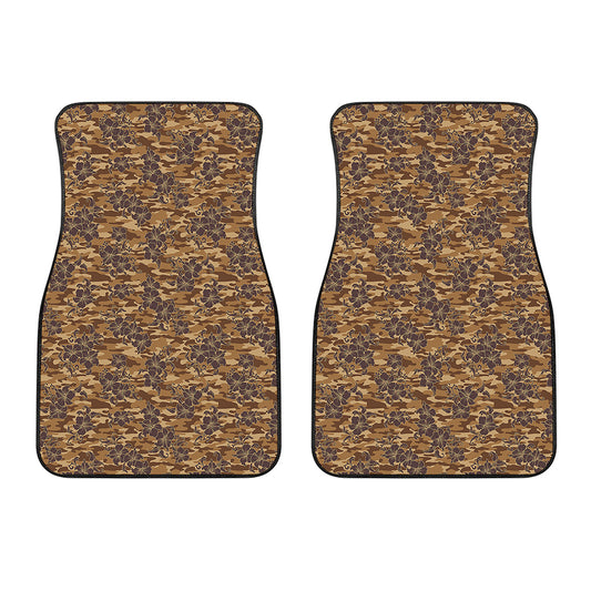 Brown Hawaiian Camo Flower Pattern Print Front Car Floor Mats
