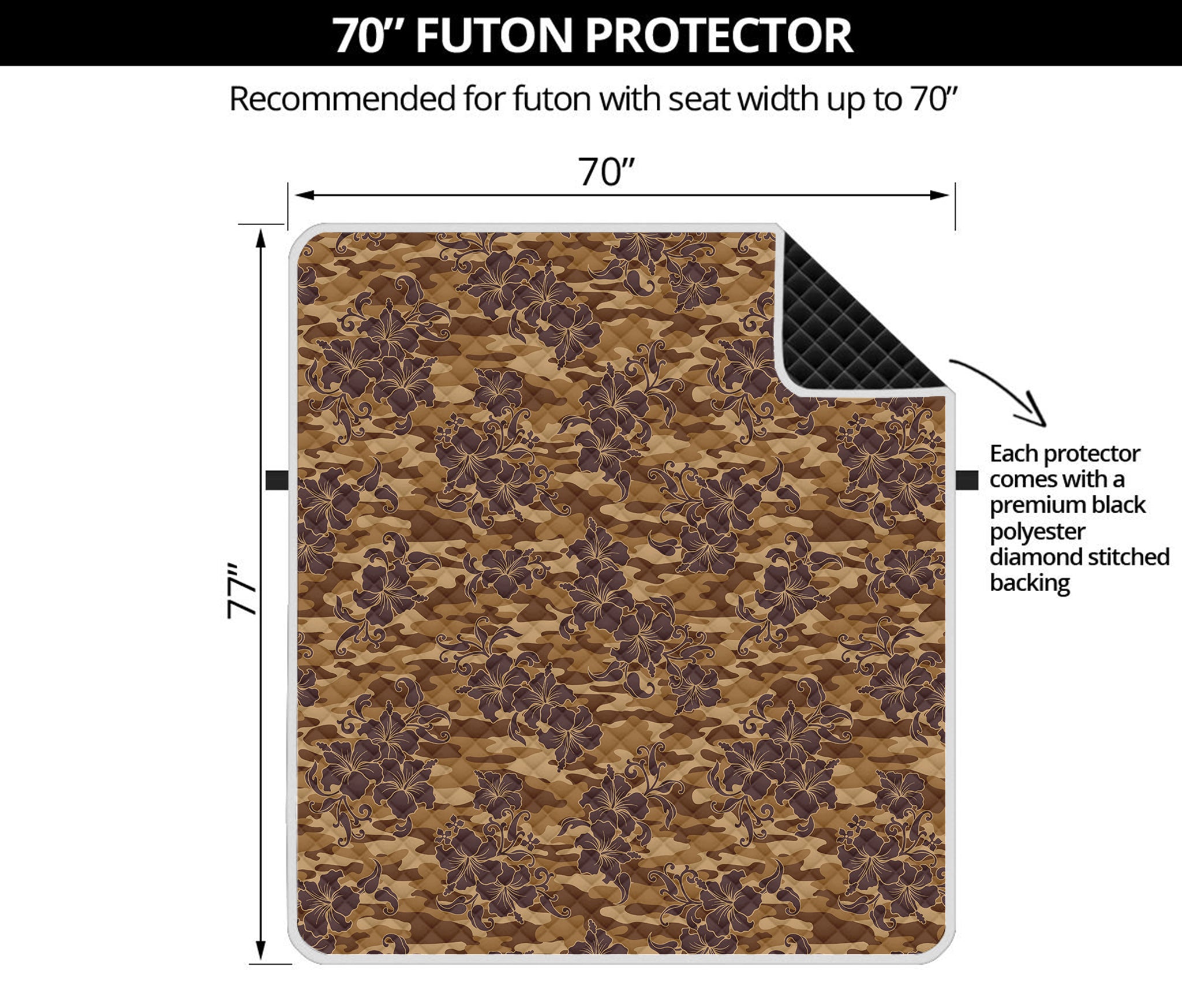 Brown Hawaiian Camo Flower Pattern Print Futon Protector