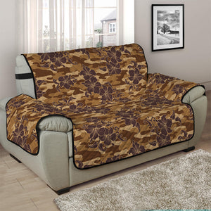 Brown Hawaiian Camo Flower Pattern Print Half Sofa Protector