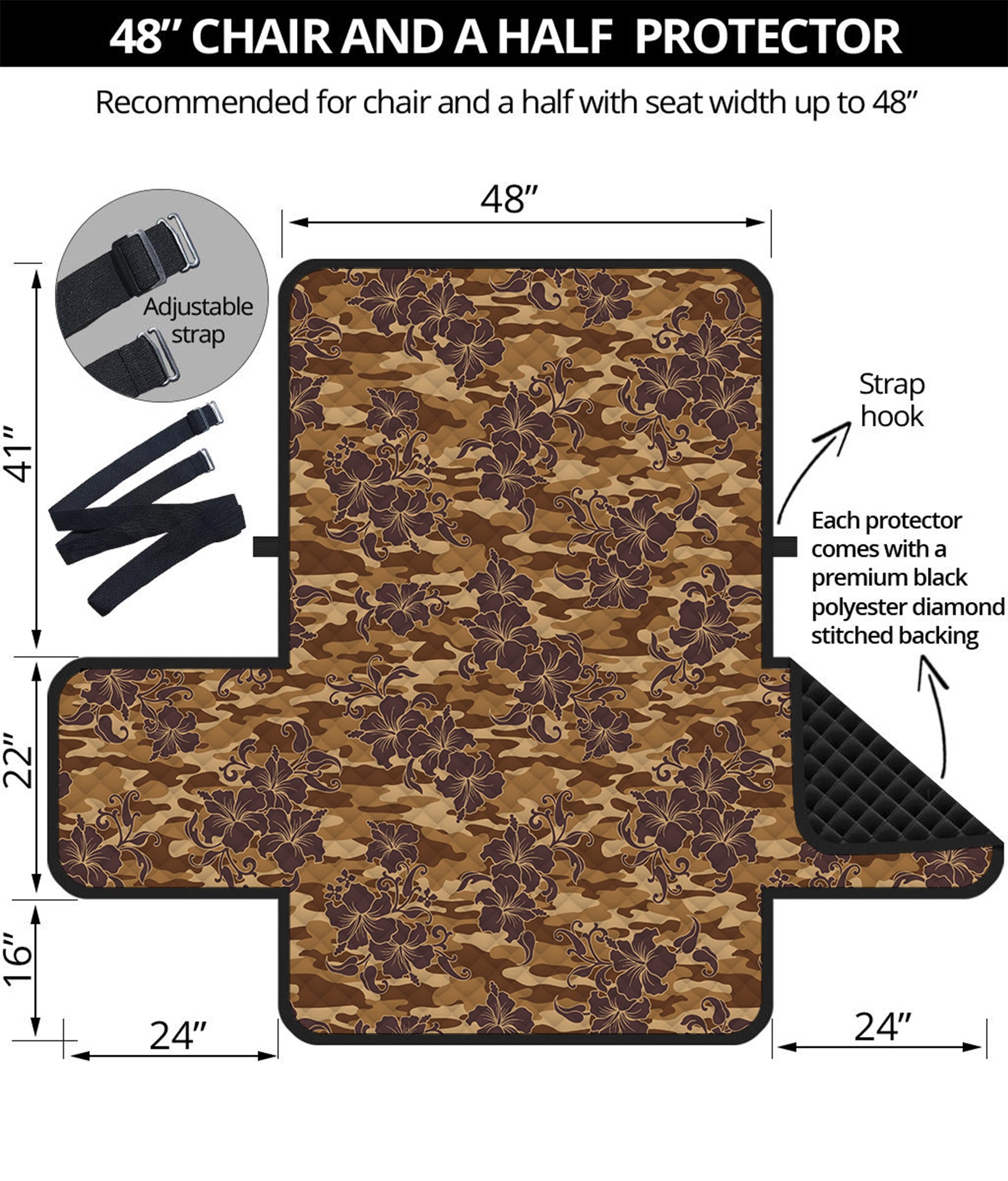 Brown Hawaiian Camo Flower Pattern Print Half Sofa Protector